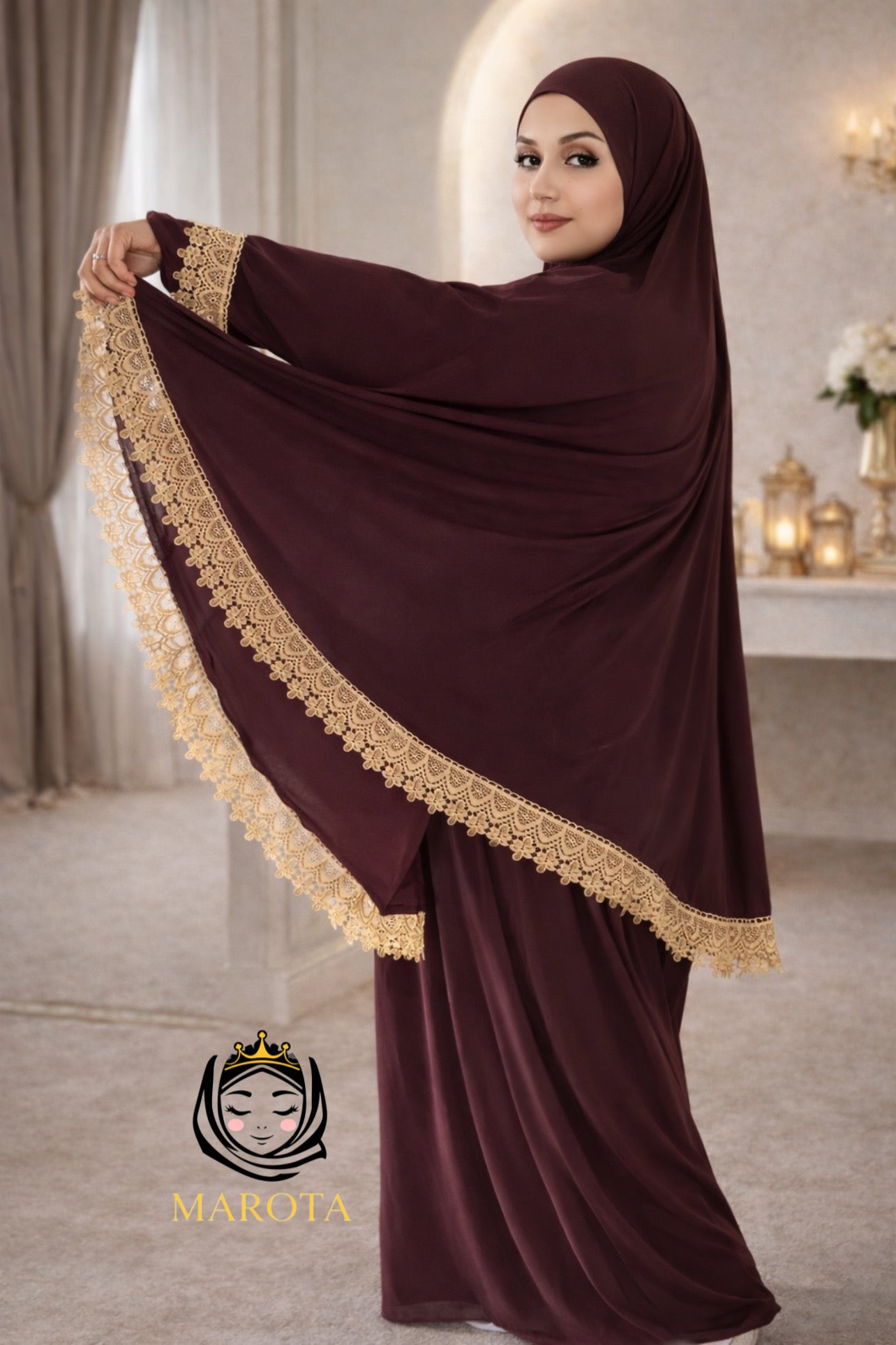 Gebetes Kleid aus Lycra طقم صلاة ليكرا مع دانتيل ذهبي