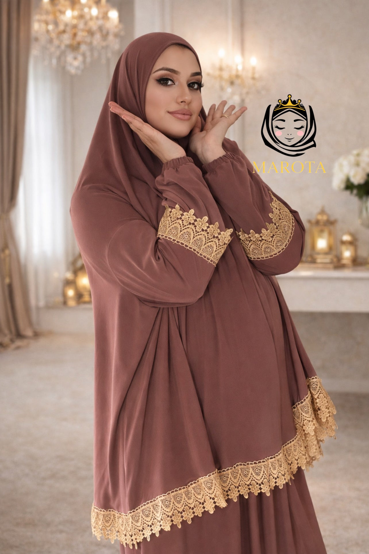 Gebetes Kleid aus Lycra طقم صلاة ليكرا مع دانتيل ذهبي